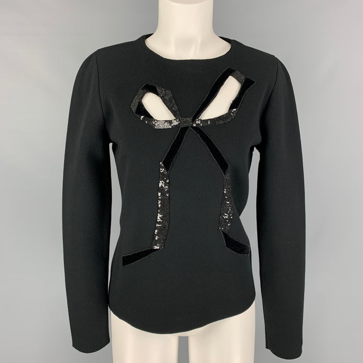 OSCAR DE LA RENTA 2021 Size L Black on Black Viscose Blend Sequined Cut Out Pullover
