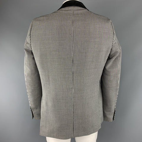 GUCCI Size 44 Black & White Checkered Plaid Wool Blend Suede Collar Notch Lapel Sport Coat
