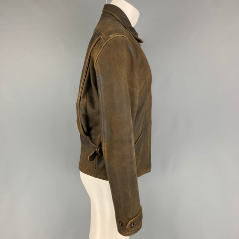 LEVI'S VINTAGE Size M Brown Distressed Leather Zip Up Jacket