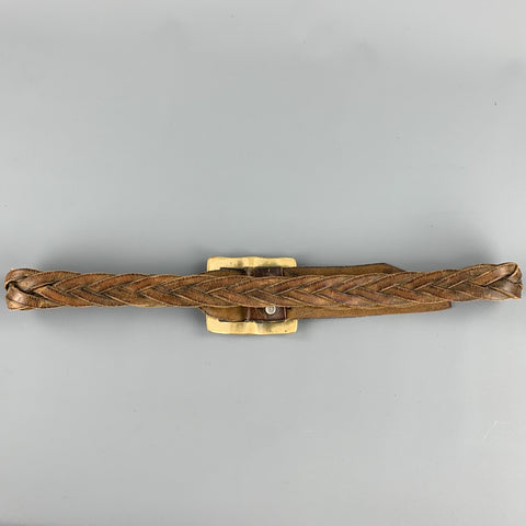 VINTAGE Braided Size 34 Tan Leather Brass Belt