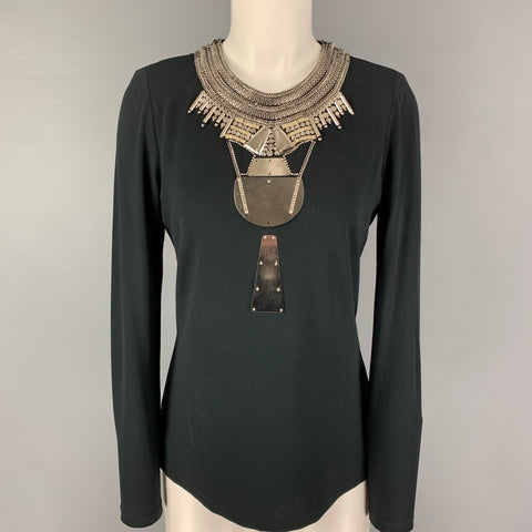 RALPH LAUREN Collection Size 6 Black Silver Viscose Embellishment Dress Top