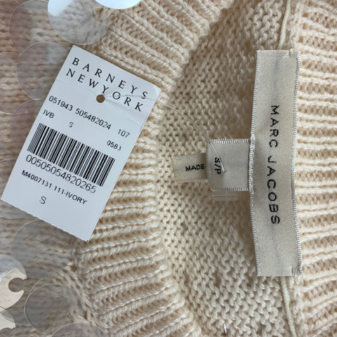 MARC JACOBS Size S Beige Transparent Wool Payettes Crew-Neck Sweater