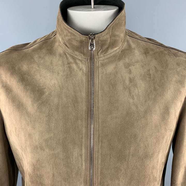 ARMANI COLLEZIONI Size 42 Brown Solid Suede Zip Up Moto Jacket