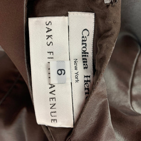 CAROLINA HERRERA Size 6 Taupe Lurex Blend Short Sleeve Dress Top