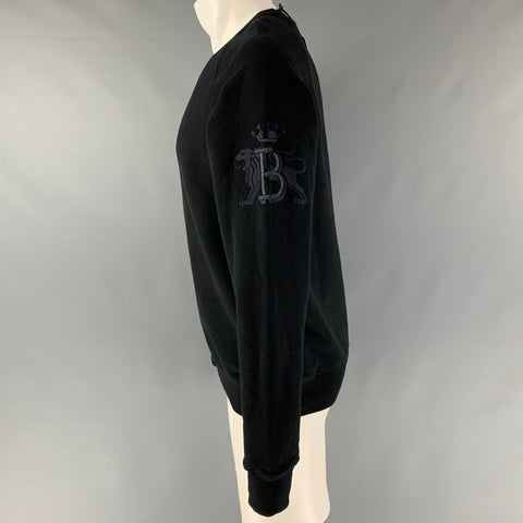 BARACUTA Sudadera con cuello redondo de algodón liso negro talla M