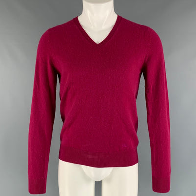 BURBERRY BRIT Size S Red Raspberry Knitted Cashmere Elbow Patches Pullover
