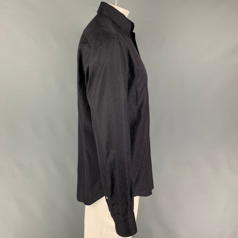 BRIONI Size L Black Paisley Cotton Button Down Long Sleeve Shirt