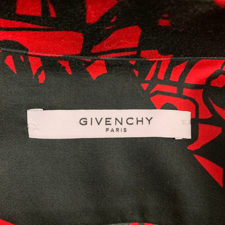 GIVENCHY Camisa Manga Corta Campamento Algodón Estampado Rojo Negro Talla L