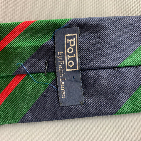 POLO by RALPH LAUREN Navy Green Red Diagonal Stripe Silk Tie