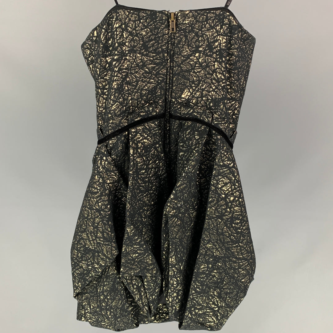 RACHEL ZOE Size 0 Black & Gold Cotton Blend Jacquard Strapless Dress