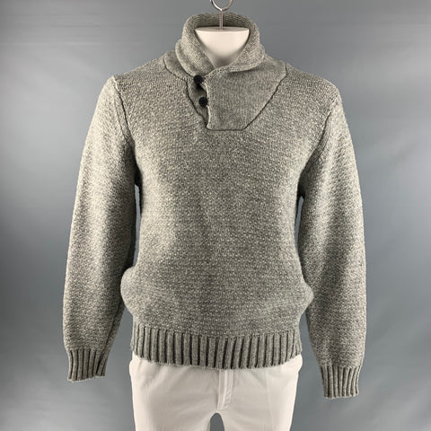 SATURDAYS NYC Size L Grey Knit Wool Shawl Collar Sweater