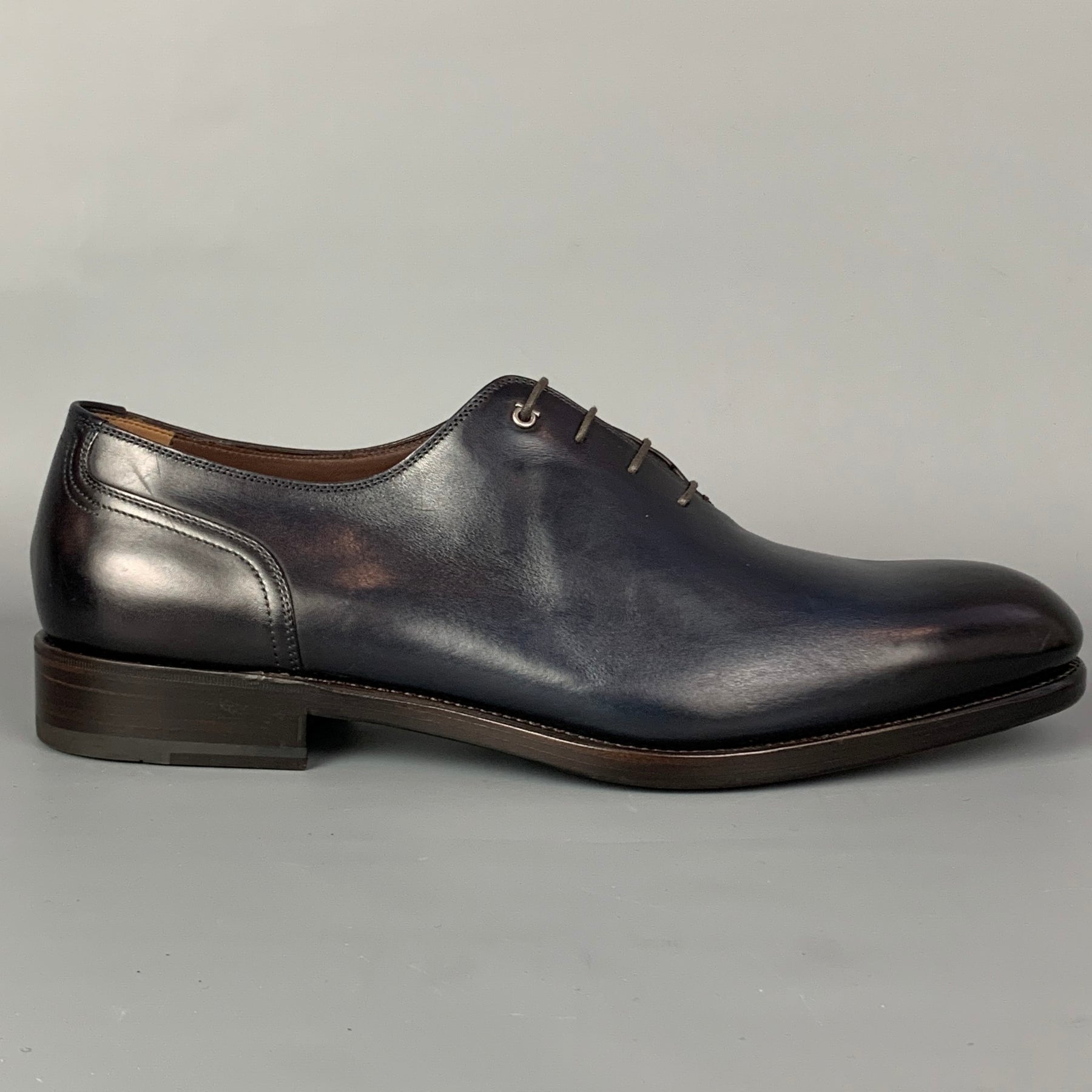 SALVATORE FERRAGAMO Tramezza Size 10.5 Black Leather Lace Up Shoes