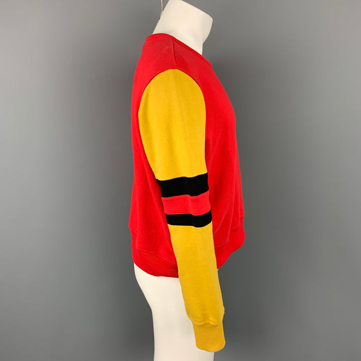 MARNI Size S Red & Mustard Color Block Cotton Crew-Neck Sweatshirt