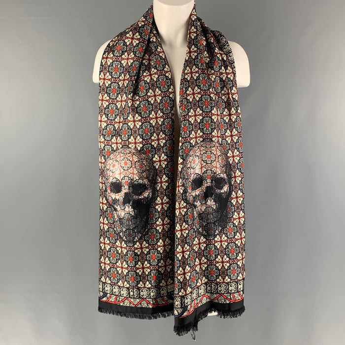 ALEXANDER MCQUEEN Black Red Floral Silk Scarf