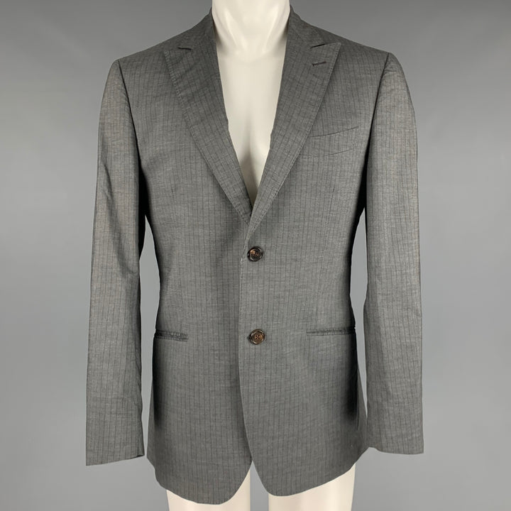 ETRO Size 40 Grey Brown Stripe Cotton Single breasted Sport Coat