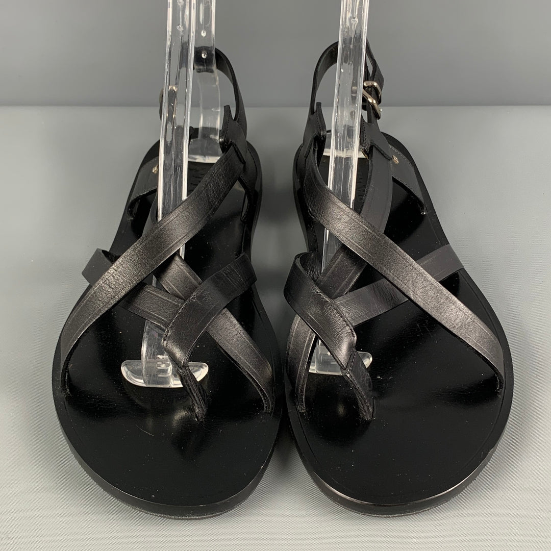 BALLY Size 9.5 Black Leather Thong Sandals
