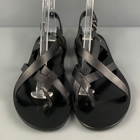 BALLY Size 9.5 Black Leather Thong Sandals