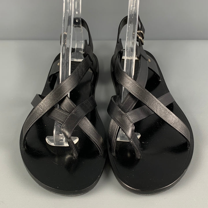 BALLY Size 9.5 Black Leather Thong Sandals
