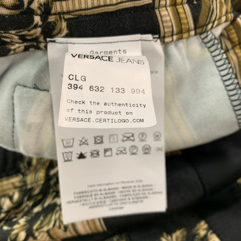 VERSACE JEANS Size XS Black Gold Print Cotton Polyester Casual Pants