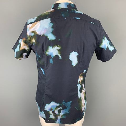PS by PAUL SMITH Size XL Black & Blue Print Cotton Button Up Short Sleeve Shirt