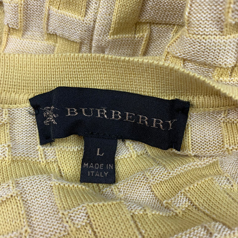 BURBERRY PRORSUM Spring Summer 2016 Size L Yellow Knitted Silk / Cotton V-Neck Pullover