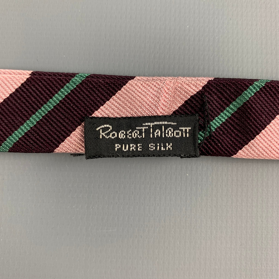ROBERT TALBOTT Pink Purple Diagonal Stripe Silk Bow Tie