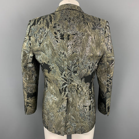 GARCONS INFIDELES Size 40 Silver & Black Jacquard Polyamide Sport Coat