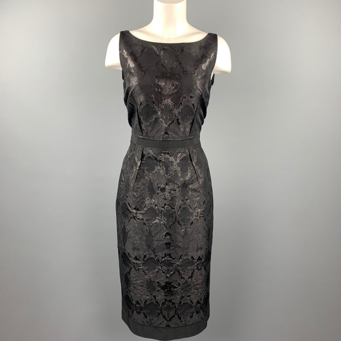 GIAMBATTISTA VALLI Size 8 Black Brocade Metallic Acetate Blend Cocktail Dress