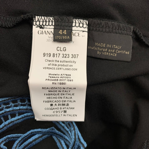 VERSACE Size 8 Black Embroidered Viscose Crew-Neck T-shirt
