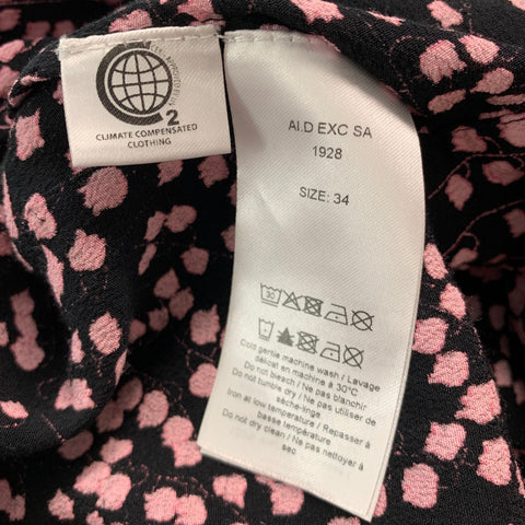 GANNI Size S Black Pink Viscose Floral Wrap Casual Top