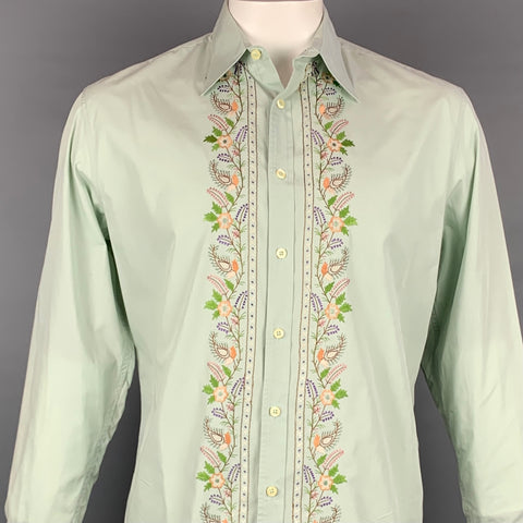 PS by PAUL SMITH Size L Pistachio Embroidery Cotton Button Up Long Sleeve Shirt