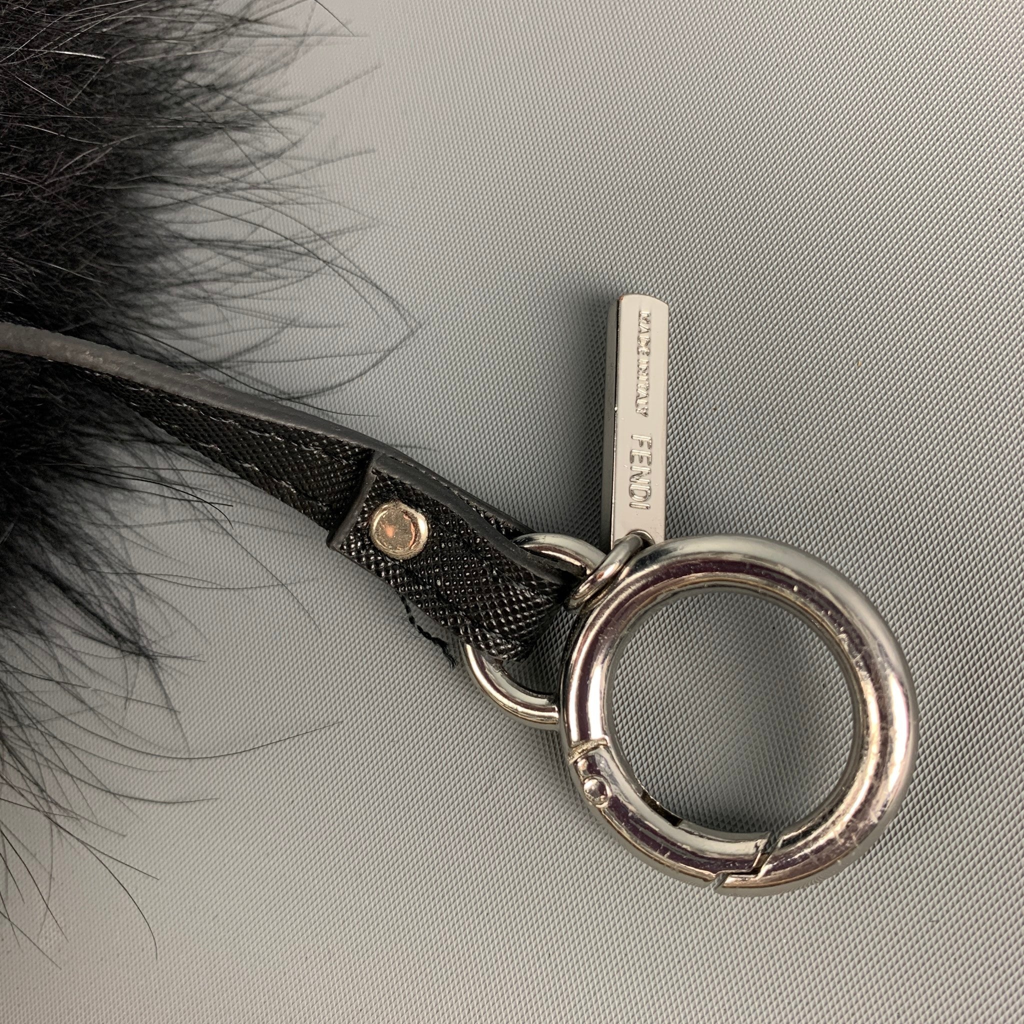 FENDI Black Yellow Leather Fox Fur Bag Bug Charm Keyring – Sui