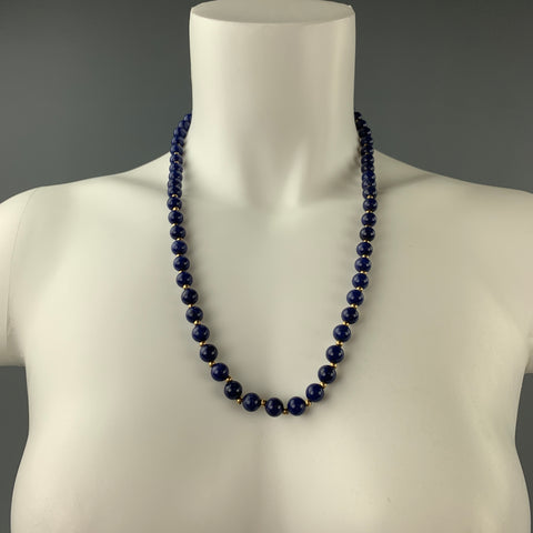 VINTAGE Blue Lapis Lazuli Beaded 14 K Gold Necklace