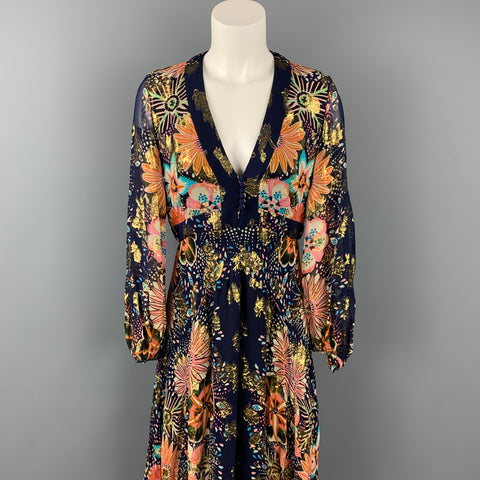 CHLOE Size 6 Multi-Color Metallic Silk Maxi Dress