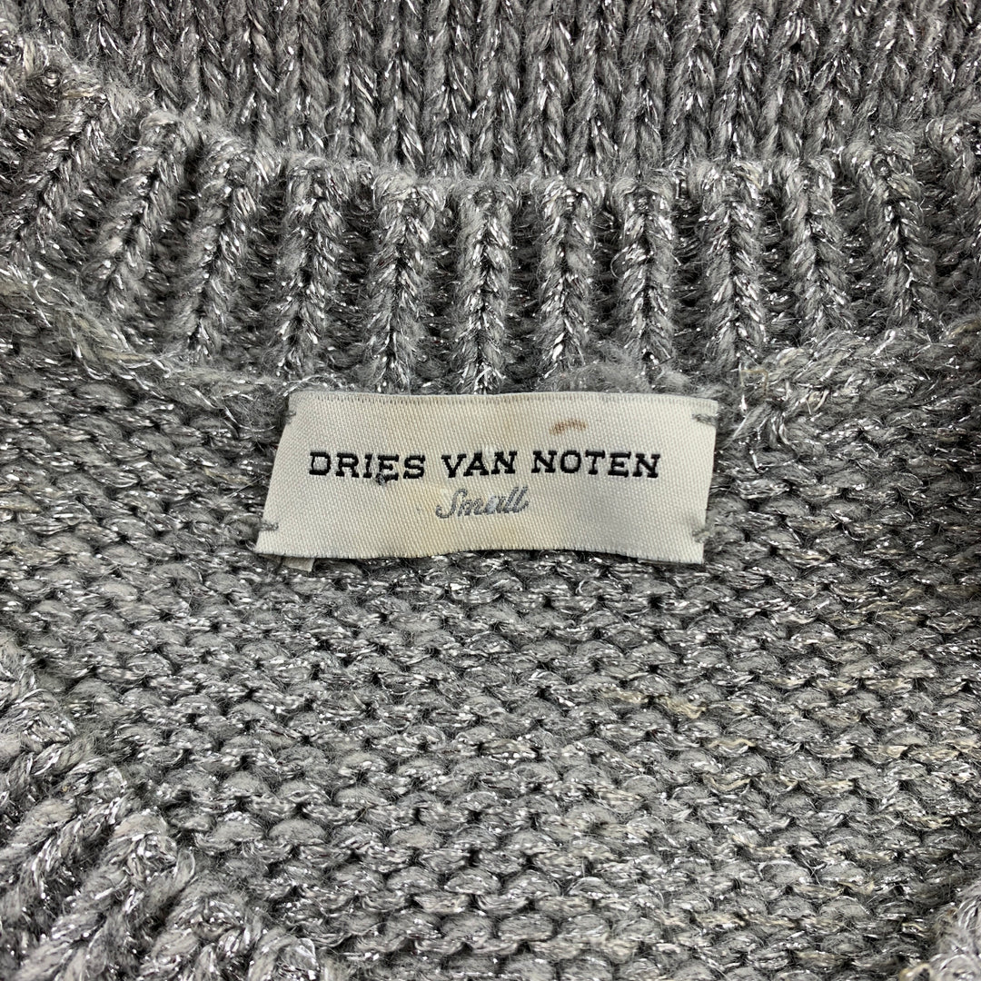 DRIES VAN NOTEN Size S Silver Knitted Geometric Wool Blend Vest