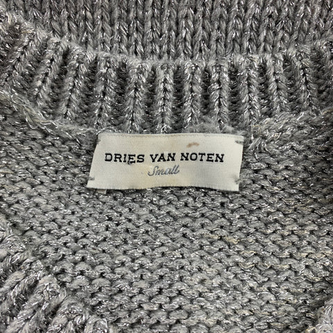 DRIES VAN NOTEN Taille S Gilet en mélange de laine géométrique tricoté argenté