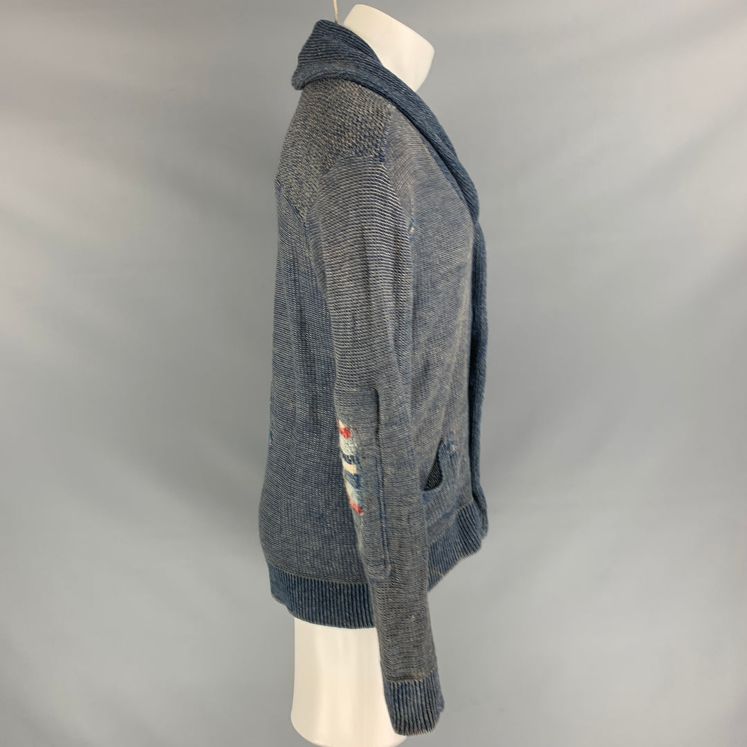 KAPITAL Size M Indigo Knitted Cotton Shawl Collar Jacket