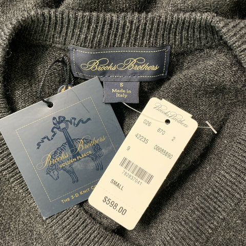 BROOKS BROTHERS Size S Charcoal Knitted Cashmere V-Neck Sweater