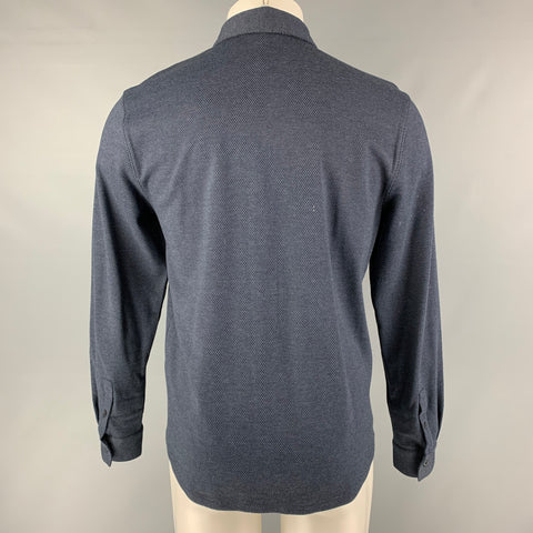 VINCE Camisa de manga larga con botones de algodón y poliéster con lunares blancos marinos talla M