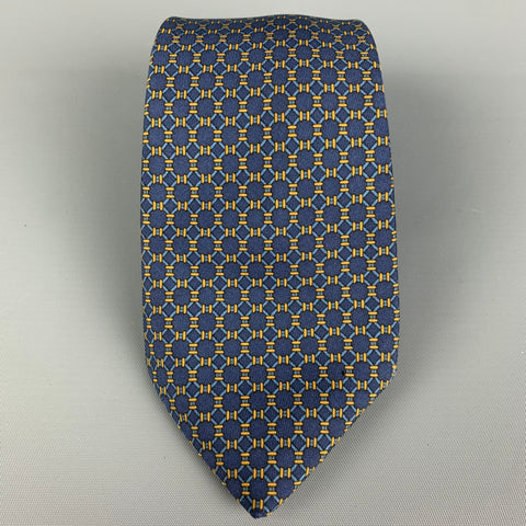 HERMES 903 HA Navy Gold Dots Silk Tie