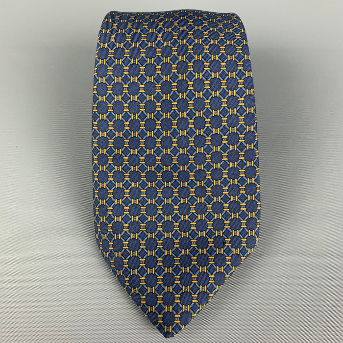 HERMES 903 HA Navy Gold Dots Silk Tie
