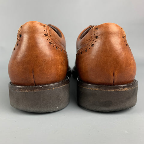 SALVATORE FERRAGAMO Size 11 Tan Perforated Leather Wingtip Lace Up Shoes