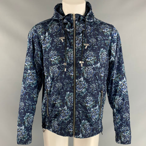 BURBERRY Size M Blue Floral Nylon Windbreaker Jacket
