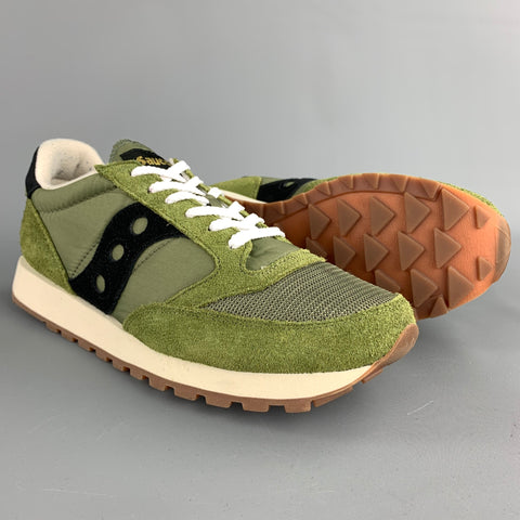 SAUCONY Size 10 Olive & Black Suede Trim Lace Up Sneakers