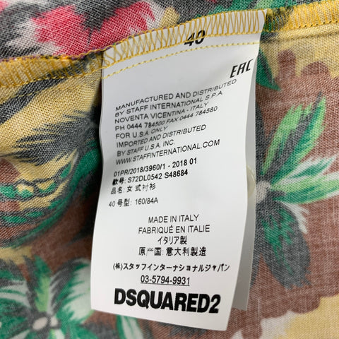 DSQUARED2 Size M Yellow Multi-Color Hawaiian Viscose Cropped Short Sleeve Shirt