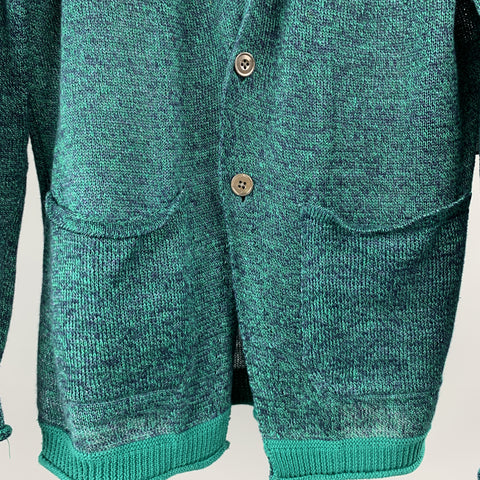 EDIFICE Taille XS Teal Heather Tricoté Lin Boutonné Poches Cardigan Pull
