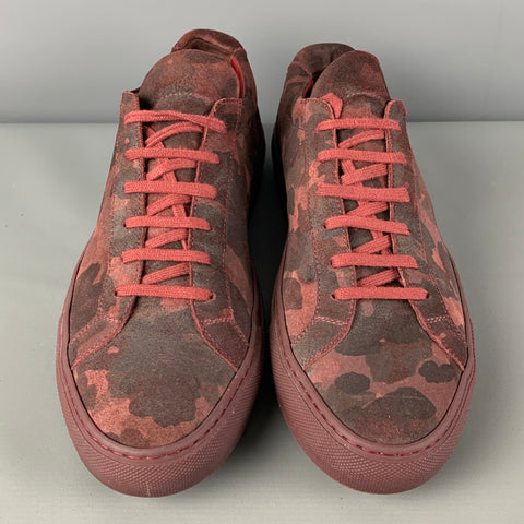 COMMON PROJECTS Size 10 Red Camouflage Suede Low Top Achilles Sneakers