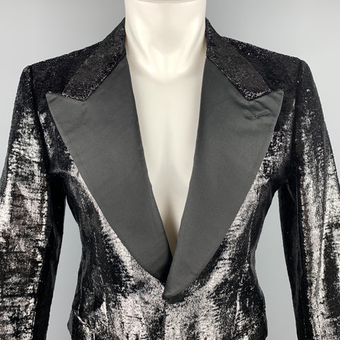 BALLY Size 38 Black Metallic Tinsel Velvet Peak Lapel Blazer