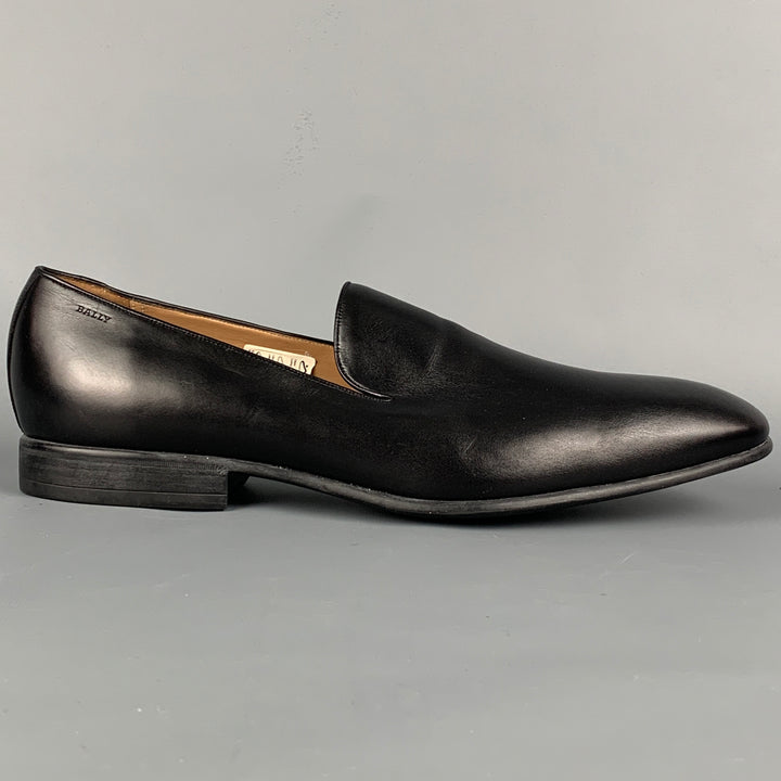 BALLY Size 13 Black Leather Slip On Loafers