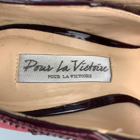POUR LA VICTOIRE Escarpins Maryjane en cuir verni bicolore bordeaux taille 9